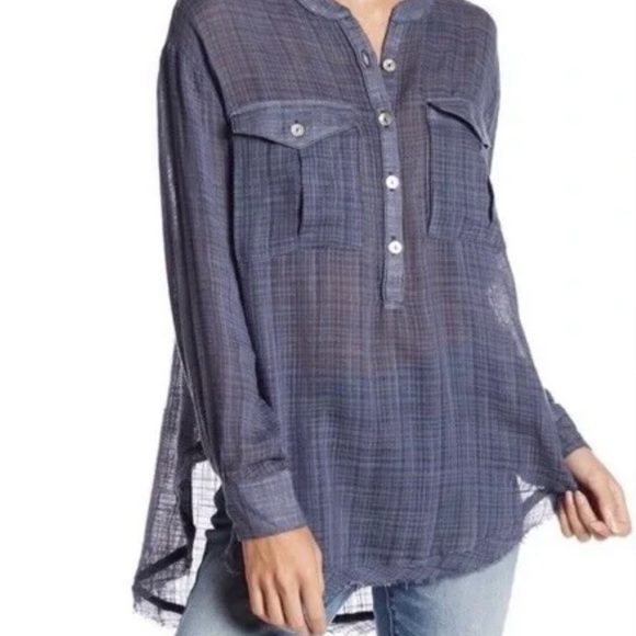 Free People Talk To Me Button Down Sheer Blouse - XS - Picture 2 of 7